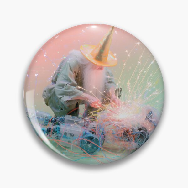 Artikelvorschau, Neon Wizard Mechanic - Surreal Visions Inventor entworfen und verkauft von TechDreamscapes.
