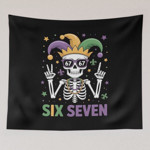 Item preview, 67 Mardi Gras Skeleton 6 7 Meme Mask Beads Six Seven designed and sold by RonnasJackson.