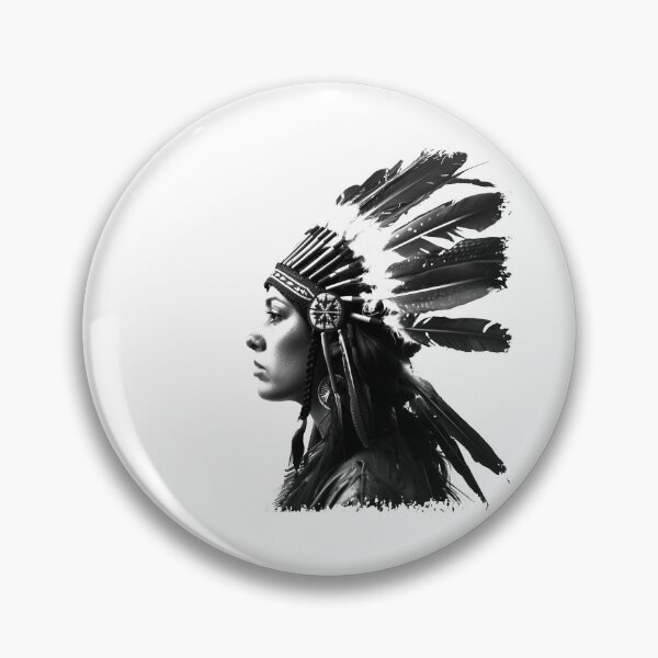 Item preview, Woman in Feather Headdress Black and White Portrait Art designed and sold by inkoutninja.