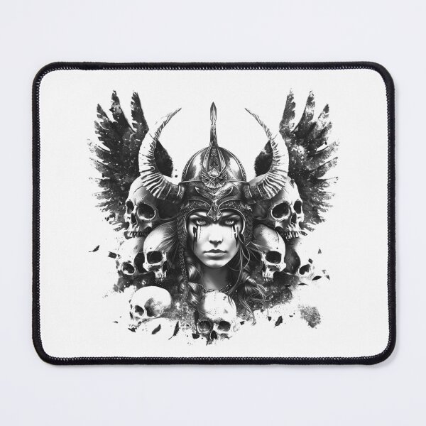 Item preview, Dark Valkyrie Warrior Black and White Gothic Skull Fantasy Art designed and sold by inkoutninja.