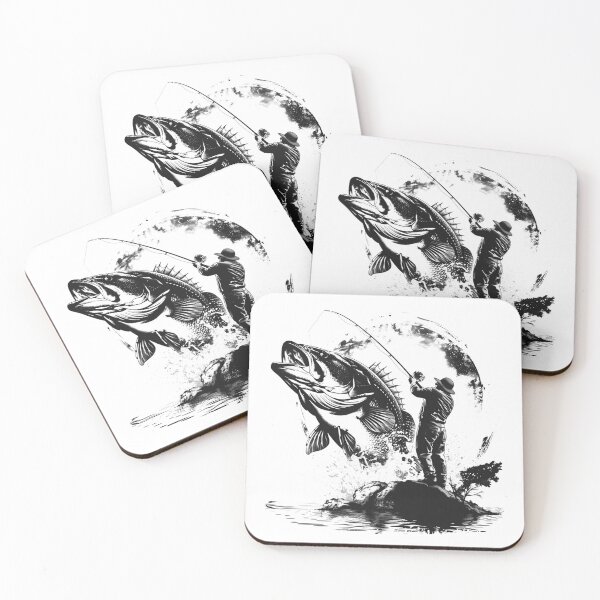 Item preview, Bass Fishing Black and White Angler Outdoor Sports Art designed and sold by inkoutninja.