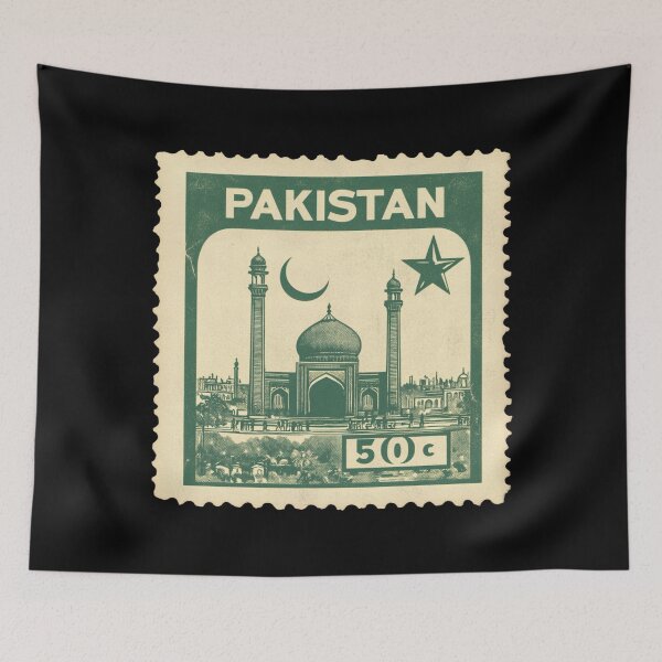Item preview, Vintage Pakistan Postage Stamp Art - Grand Mosque & Crescent Moon designed and sold by tiigerdad.