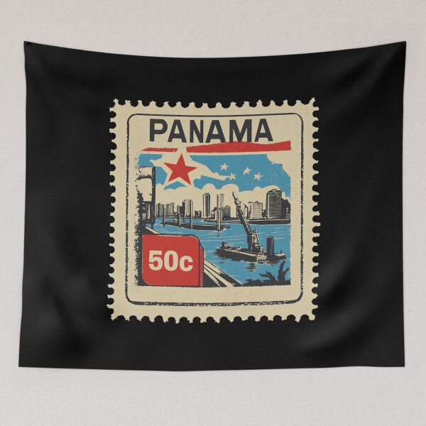 Item preview, Vintage Panama Postage Stamp Art - Canal & Panama City Skyline designed and sold by tiigerdad.