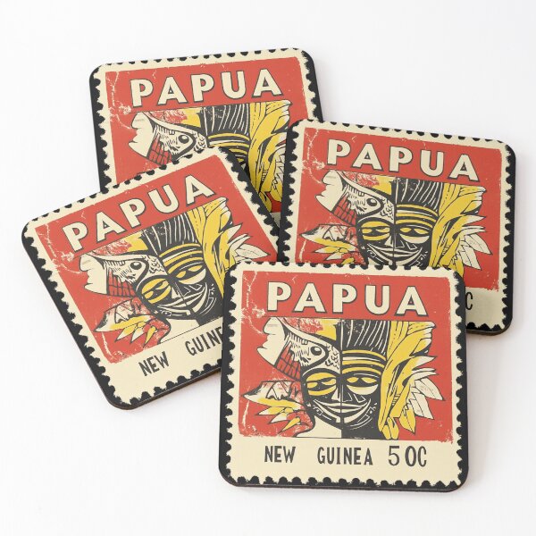 Item preview, Vintage Papua New Guinea Postage Stamp Art - Bird of Paradise & Tribal Mask designed and sold by tiigerdad.