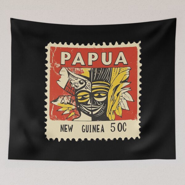 Item preview, Vintage Papua New Guinea Postage Stamp Art - Bird of Paradise & Tribal Mask designed and sold by tiigerdad.
