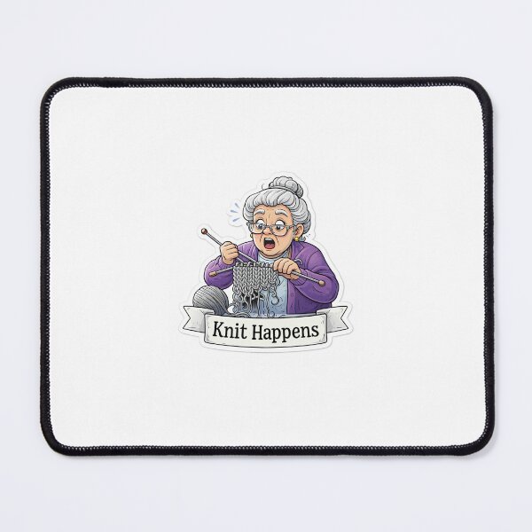 Item preview, Knitting nana viral, needles gray "Knit Happens" dropped stitch disaster, punny craft humor --ar 1:1 designed and sold by SparkVault.