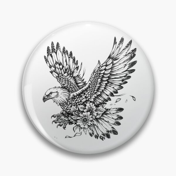 Item preview, Majestic Eagle with Flowers Black and White Wildlife Art designed and sold by inkoutninja.