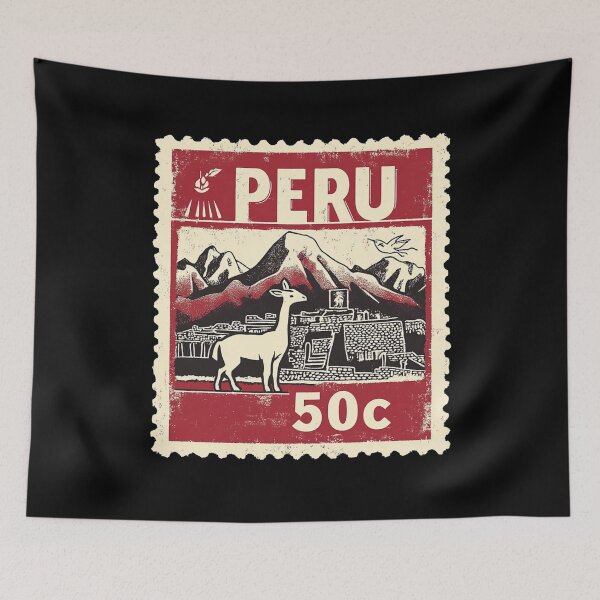Item preview, Vintage Peru Postage Stamp Art - Machu Picchu & Vicuña designed and sold by tiigerdad.