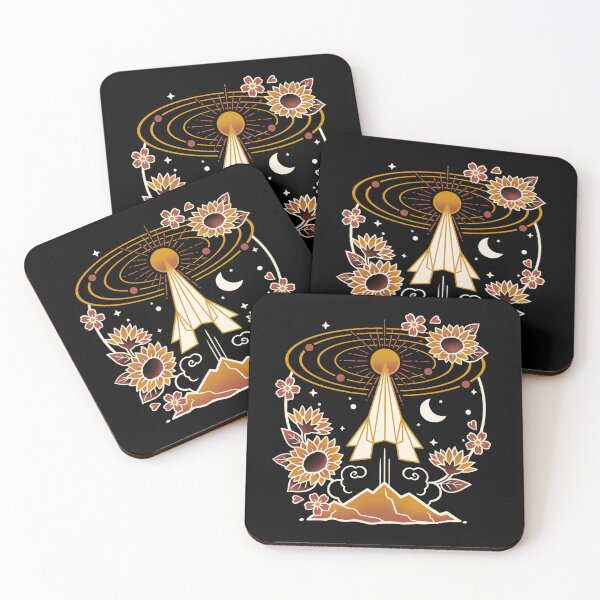 Item preview, Geometric Origami Rocket & Sun-Flowers - minimalist Cosmic Art designed and sold by NemiMakeit.