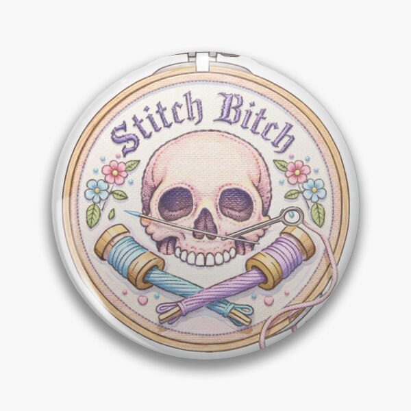 Item preview, Pastel Gothic “Stitch Bitch” Skull Embroidery Sticker#StitchBitch designed and sold by SparkVault.