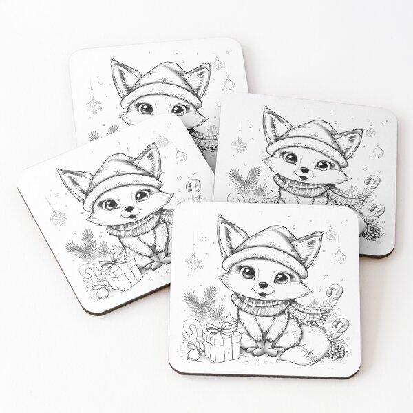 Item preview, Cute Christmas Fox Black and White Holiday Animal Art designed and sold by inkoutninja.