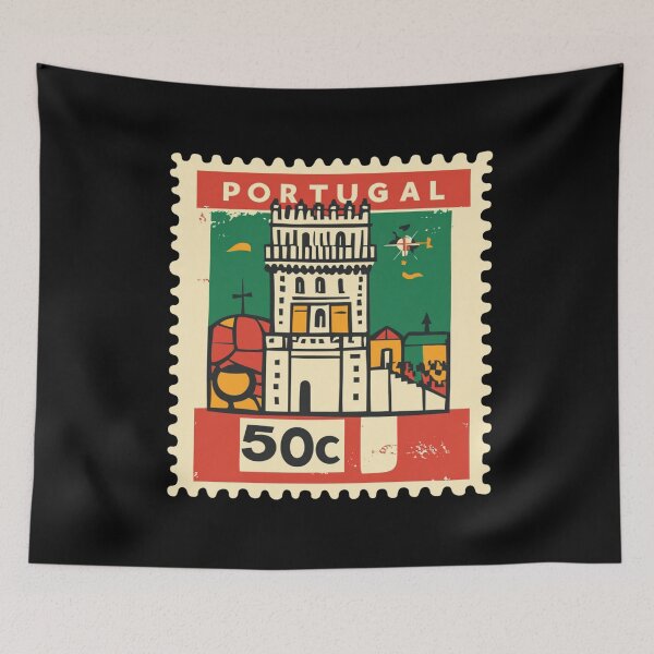 Item preview, Vintage Portugal Postage Stamp Art - Belem Tower & Lisbon Coast designed and sold by tiigerdad.