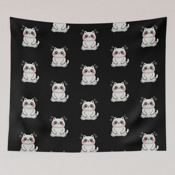Item preview, Kawaii Overthinking Cat Embroidery Design, Cute Chubby Anime Night Anxiety Cat designed and sold by ColorSplash123.