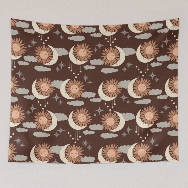 Item preview, Medium scale of Chocolate Brown Celestial Sun Moon Boho Earthy Pattern designed and sold by DColourMuse.