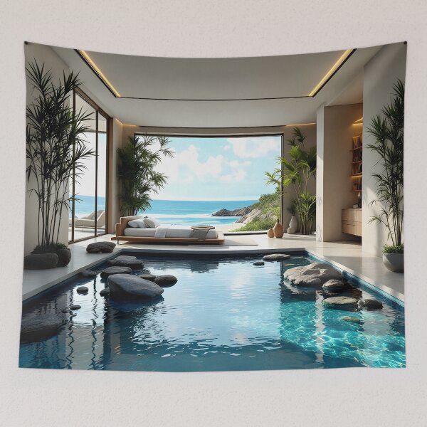 Item preview, Luxury Ocean View Bedroom with Indoor Pool Aesthetic designed and sold by DreamyWallVibes.