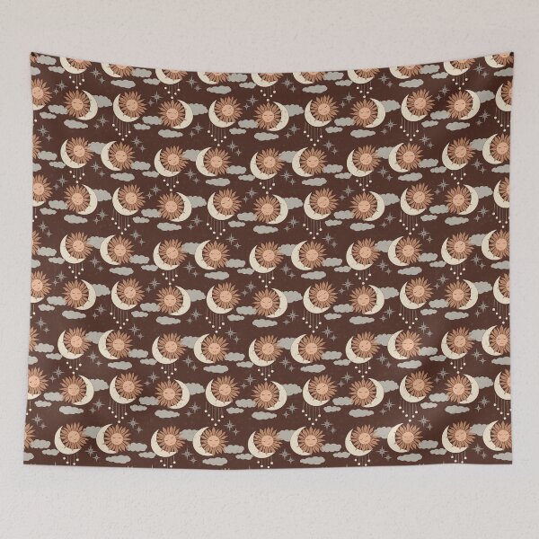 Item preview, Small scale of Chocolate Brown Celestial Sun Moon Boho Earthy Pattern designed and sold by DColourMuse.