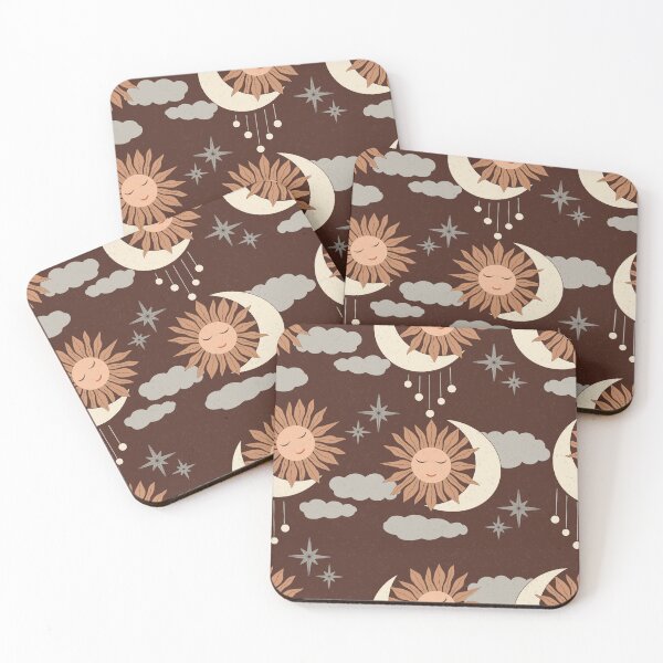 Item preview, Large scale of Chocolate Brown Celestial Sun Moon Boho Earthy Pattern designed and sold by DColourMuse.