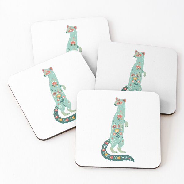 Item preview, Cute Floral Folk Art Pine Marten – Scandinavian Folk Art by heidiannemorris © designed and sold by FOLK ART FUSION by heidiannemorris.