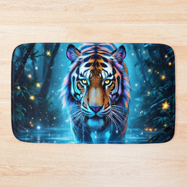 Item preview, Neon Tiger in Mystic Jungle Water Fantasy Art designed and sold by DreamyWallVibes.