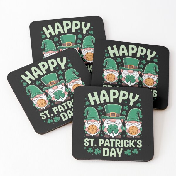 Item preview, Three Gnomes Holding Shamrock Leopard Plaid St Patrick's Day designed and sold by PunkNation-Arts.