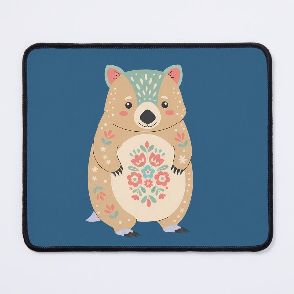Item preview, Cute Floral Folk Art Wombat – Scandinavian Folk Art by heidiannemorris © designed and sold by FOLK ART FUSION by heidiannemorris.