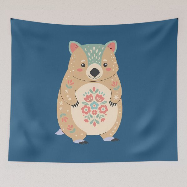 Item preview, Cute Floral Folk Art Wombat – Scandinavian Folk Art by heidiannemorris © designed and sold by FOLK ART FUSION by heidiannemorris.