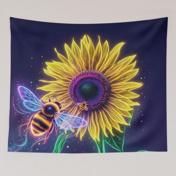 Item preview, Neon Sunflower with Glowing Bee - Cyber Botanical Art designed and sold by Scoutic-Neon.