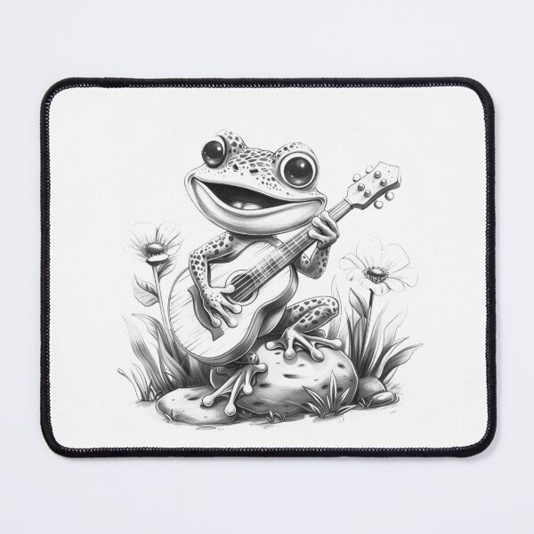 Item preview, Cute Frog Playing Guitar Black and White Whimsical Animal Art designed and sold by inkoutninja.