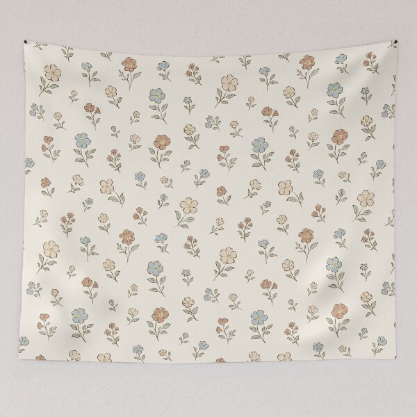 Item preview, Delicate minimal floral pattern in soft beige, dusty blue and warm brown tones. Perfect for fabric, home decor, stationery and vintage-inspired products. Ideal for a calm, aesthetic and timeless look. designed and sold by AlarconStudio.