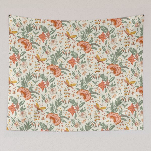 Item preview, Vintage Crewel Carnations  Flora Vector Pillow Cover  designed and sold by RekhaArtGalaxy.