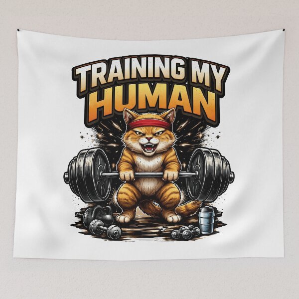 Item preview, Training My Human Funny Cat Gym Workout Fitness Lover Cute Cat Lifting Design designed and sold by Nixora.
