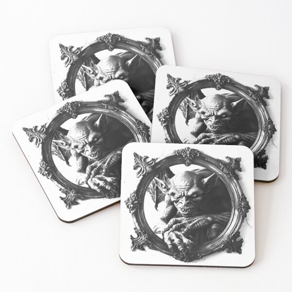 Item preview, Creepy Gargoyle in Ornate Frame Black and White Gothic Horror Art designed and sold by inkoutninja.