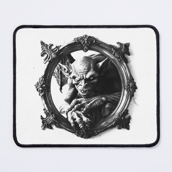 Item preview, Creepy Gargoyle in Ornate Frame Black and White Gothic Horror Art designed and sold by inkoutninja.