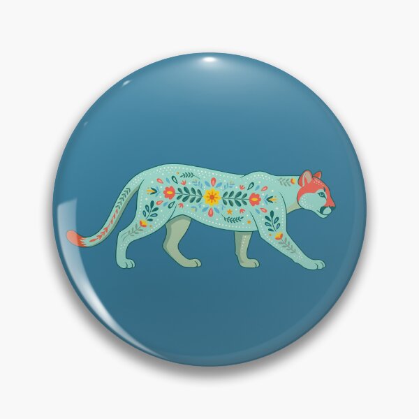 Item preview, Prowling Floral Folk Art Mountain Lion – Scandinavian Folk Art by heidiannemorris © designed and sold by FOLK ART FUSION by heidiannemorris.