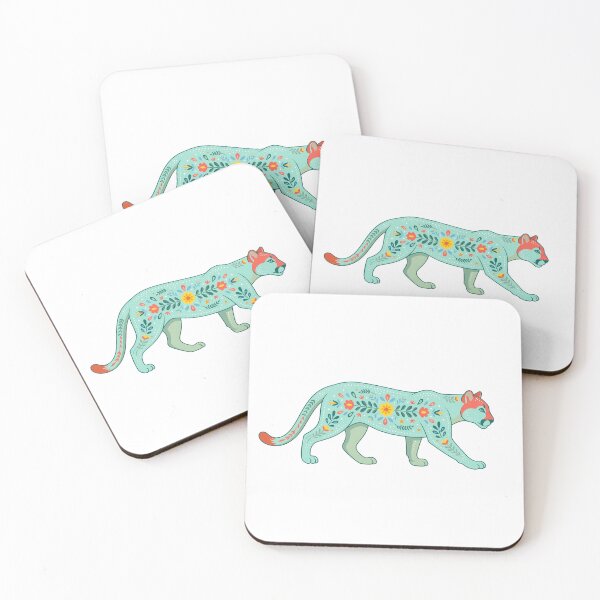Item preview, Prowling Floral Folk Art Mountain Lion – Scandinavian Folk Art by heidiannemorris © designed and sold by FOLK ART FUSION by heidiannemorris.