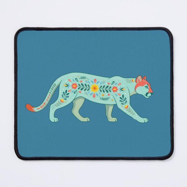 Item preview, Prowling Floral Folk Art Mountain Lion – Scandinavian Folk Art by heidiannemorris © designed and sold by FOLK ART FUSION by heidiannemorris.