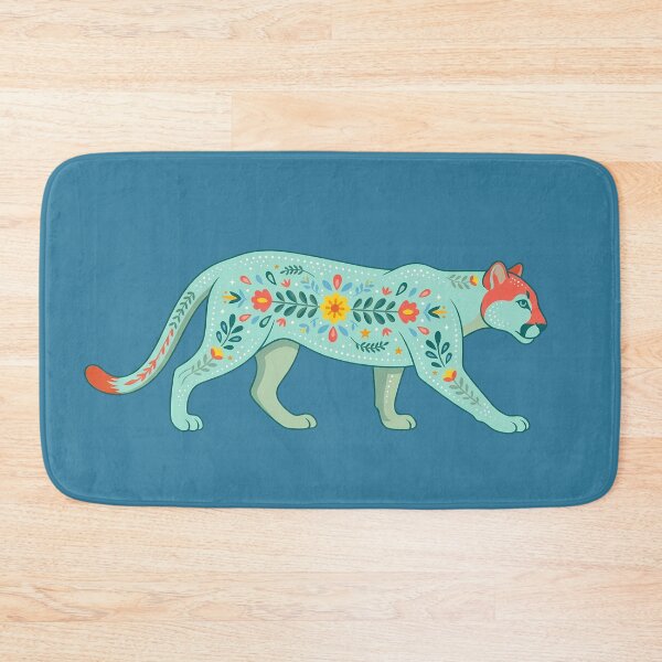 Item preview, Prowling Floral Folk Art Mountain Lion – Scandinavian Folk Art by heidiannemorris © designed and sold by FOLK ART FUSION by heidiannemorris.