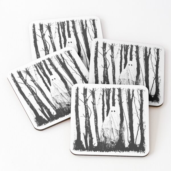 Item preview, Ghost in the Forest Black and White Spooky Halloween Art designed and sold by inkoutninja.