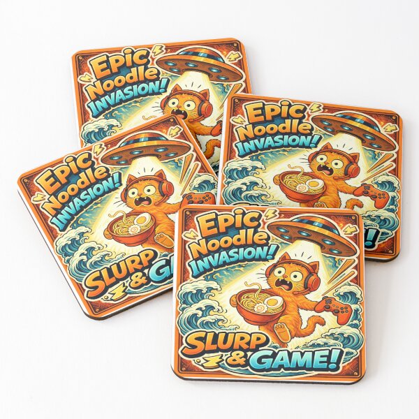Item preview, Epic Noodle Invasion Gamer Cat Design designed and sold by ZenvyraLab.