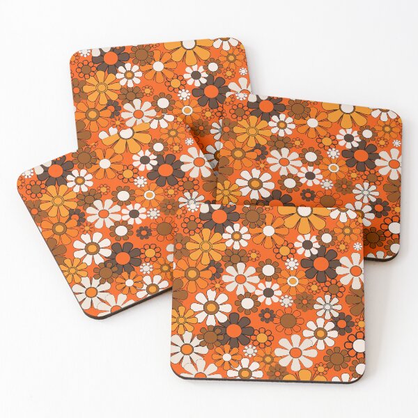 Item preview, Retro 70s Floral Pattern Groovy Garden Flowers in Orange and Brown designed and sold by kierkegaard.