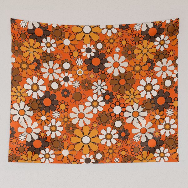 Item preview, Retro 70s Floral Pattern Groovy Garden Flowers in Orange and Brown designed and sold by kierkegaard.