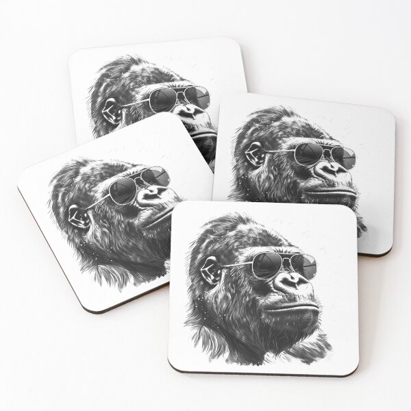 Item preview, Cool Gorilla with Sunglasses Black and White Urban Animal Art designed and sold by inkoutninja.