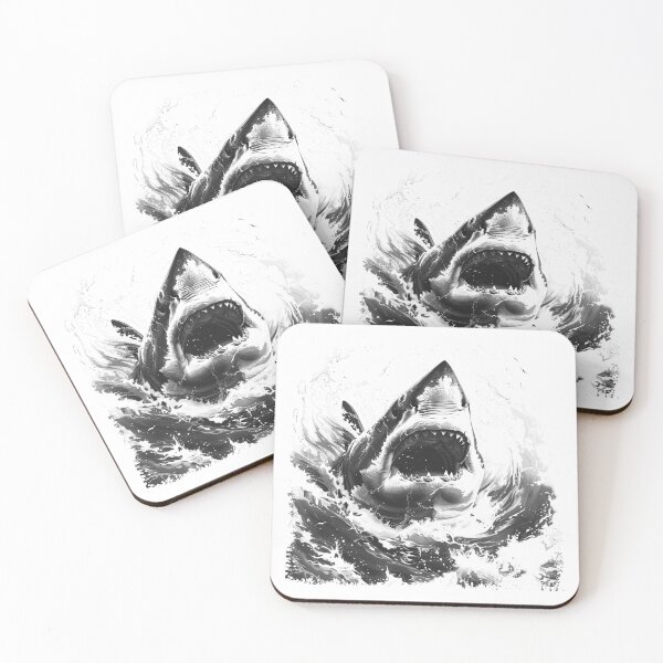 Item preview, Great White Shark Attack Black and White Ocean Predator Art designed and sold by inkoutninja.