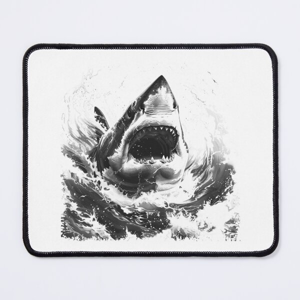 Item preview, Great White Shark Attack Black and White Ocean Predator Art designed and sold by inkoutninja.