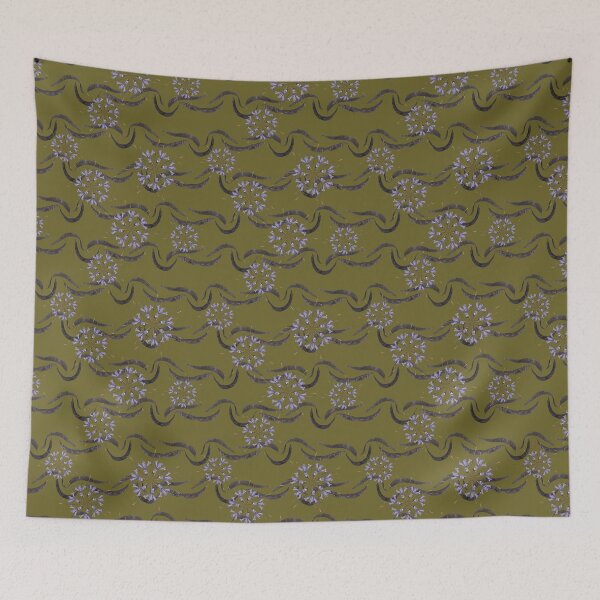 Item preview, Honey Locust Horizontal Stripes with First Spring Flower Radials on Olive designed and sold by Digitalmyth's Designs.
