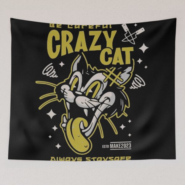 Item preview, Be Careful Crazy Cat - Retro Vintage Mascot designed and sold by GenZFashion000.