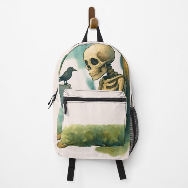 Item preview, Skeleton Working on Laptop – Funny Watercolor Skeleton Under Tree with Crow designed and sold by AbeiiStore.