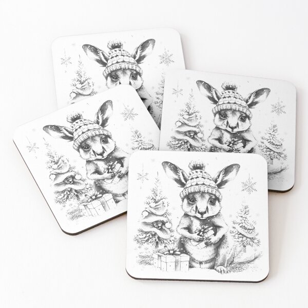 Item preview, Cute Christmas Kangaroo Black and White Holiday Animal Art designed and sold by inkoutninja.