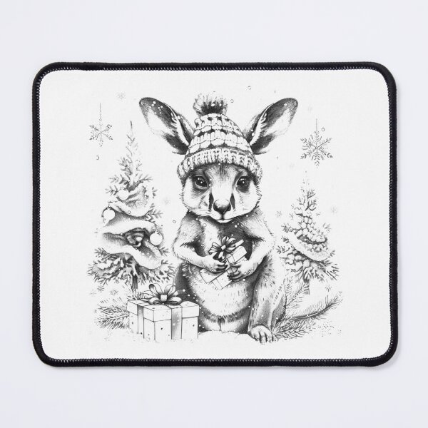 Item preview, Cute Christmas Kangaroo Black and White Holiday Animal Art designed and sold by inkoutninja.