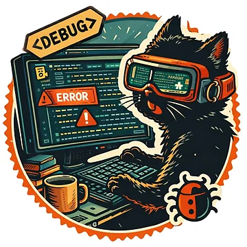 Artwork thumbnail, Debugging Cat Programmer Error Code Design by ZenvyraLab